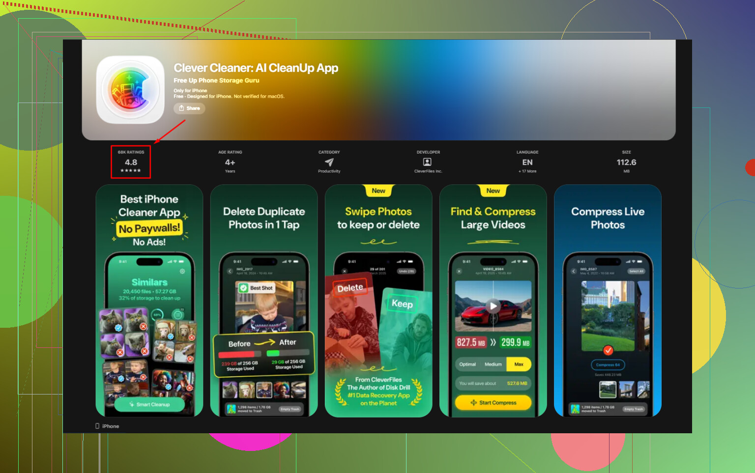 Mídia no armazenamento do iPhone não muda - algum app gratuito realmente corrige isso?