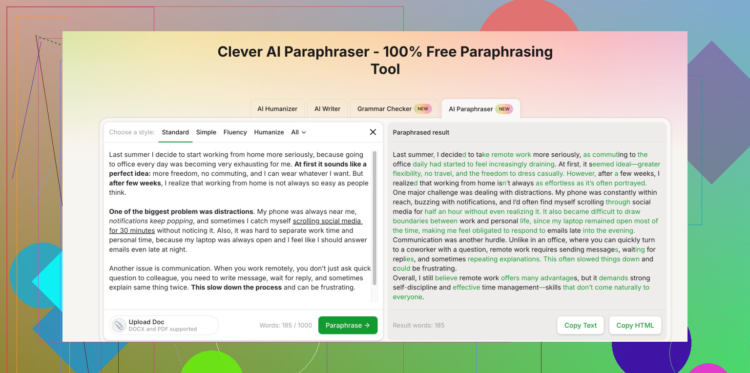 Any good free AI paraphraser tools for clear, natural rewording?